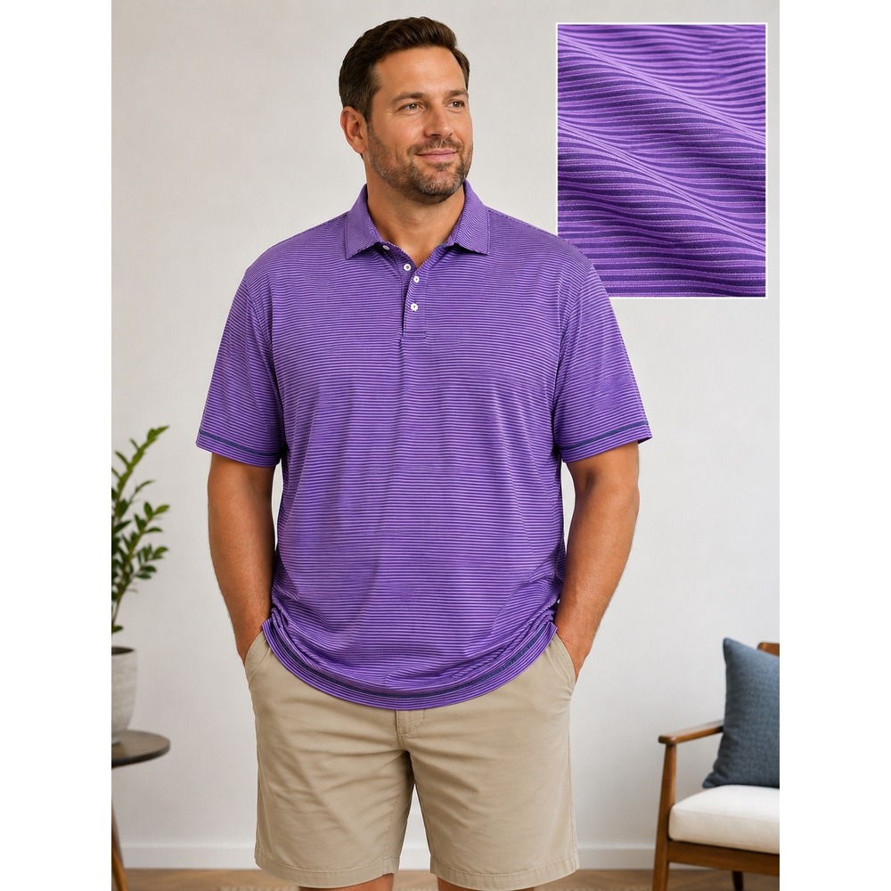 Peter Millar Summer Comfort Polo Shirt Mens 3XL Purple Striped Golf Performance